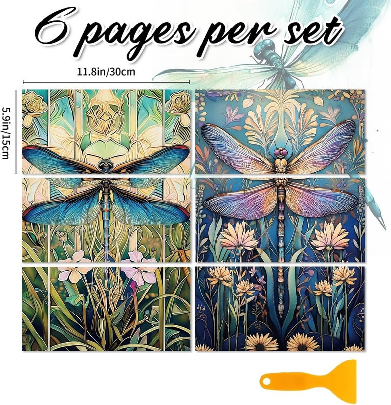 BEUNITONE 6 Sheets Dragonflies Rub on Transfers for Furniture Vintage Floral Rub on Transfer Sticker for DIY Crafts Decor Iod Transfers Stickers for Wood Dresser Glass Window Decals Waterproof 6"x12" - Image 2